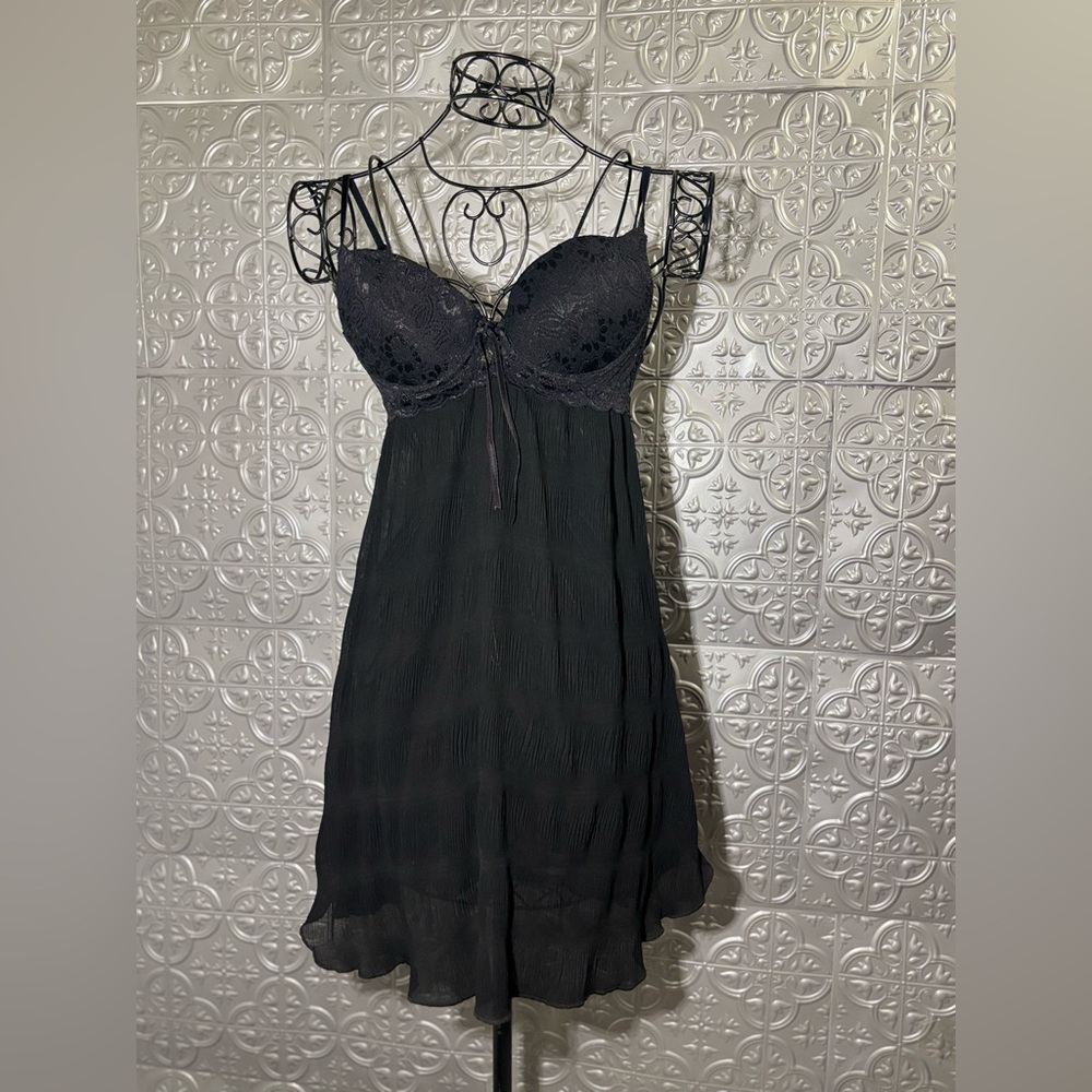 1990s Vintage Lingerie Baby Doll Nighty Gown Sexy Sheer padded whimsical goth